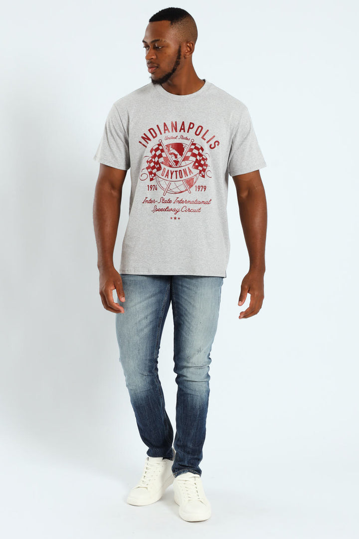Race Flag Printed Tee - Grey Melange