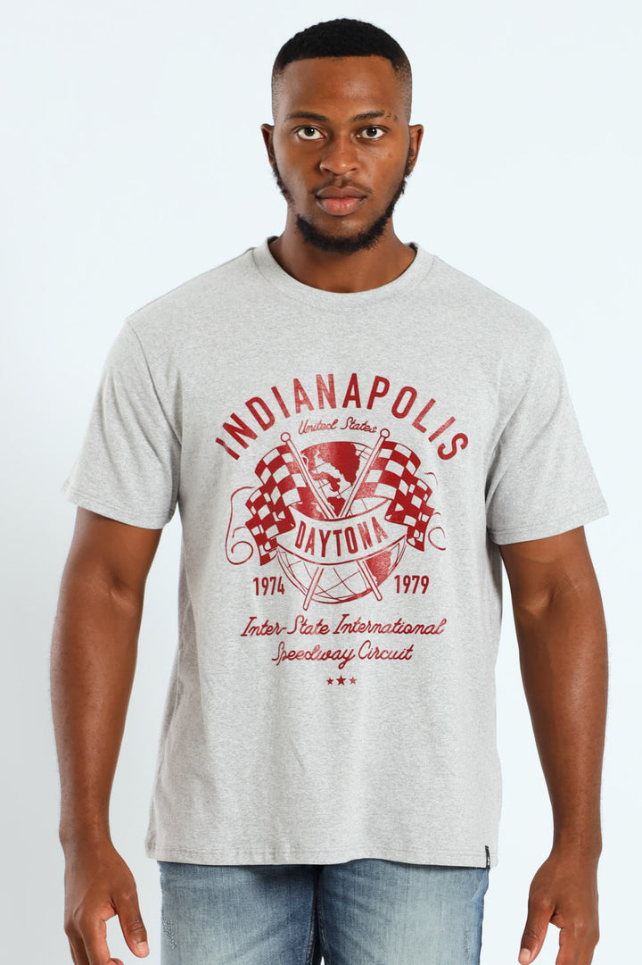 Race Flag Printed Tee - Grey Melange