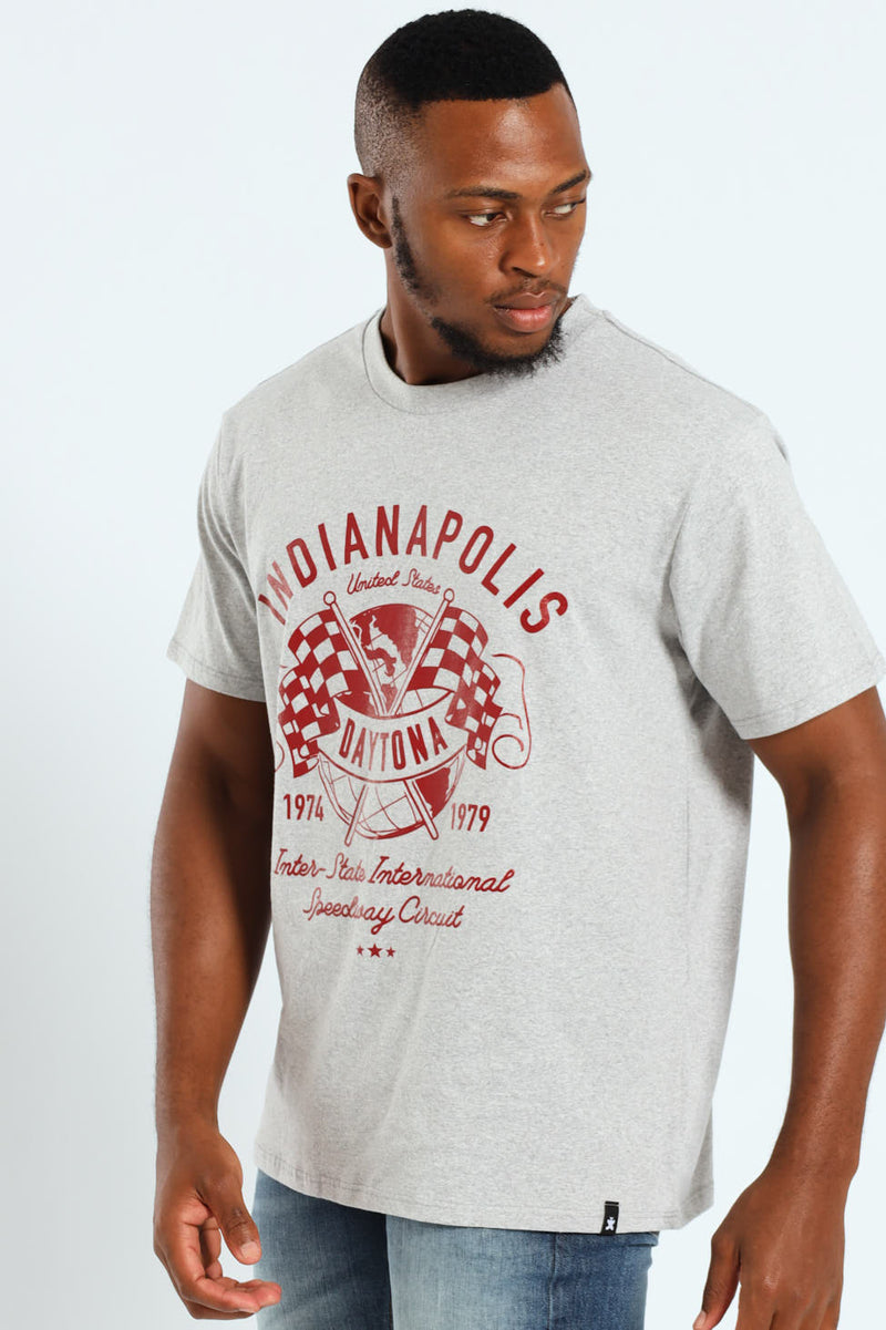 Race Flag Printed Tee - Grey Melange