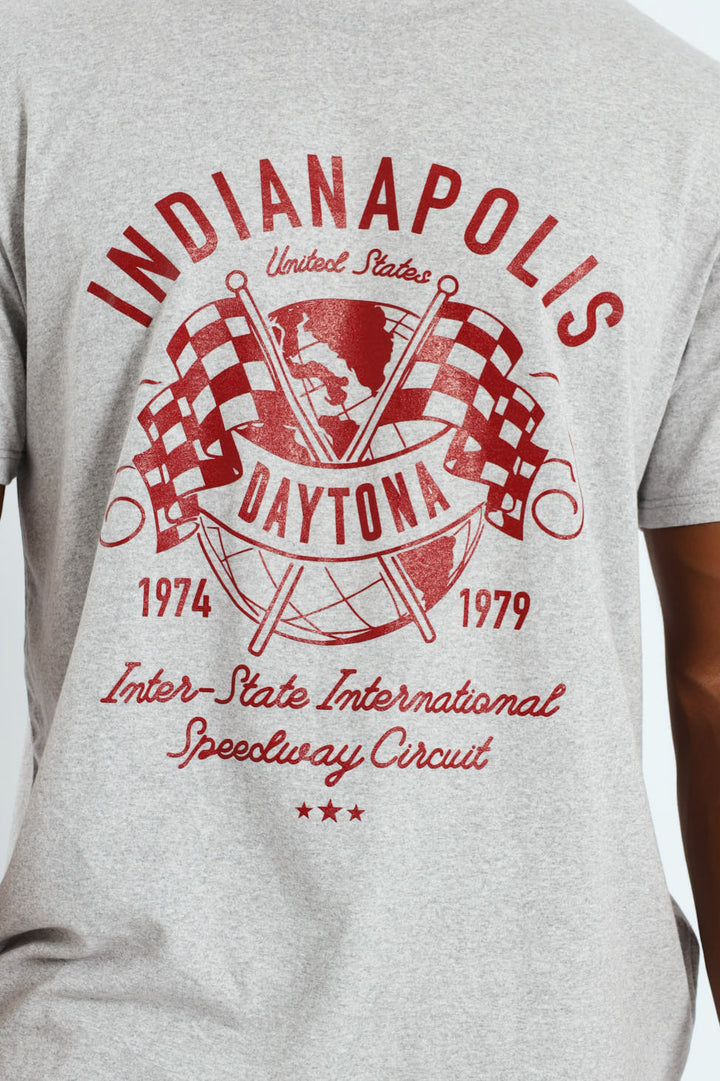 Race Flag Printed Tee - Grey Melange