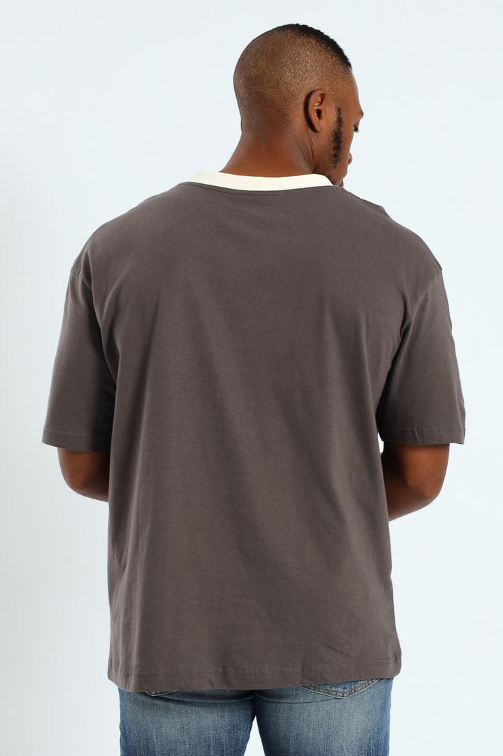 Oversized V-Neck Number Tee - Dark Grey