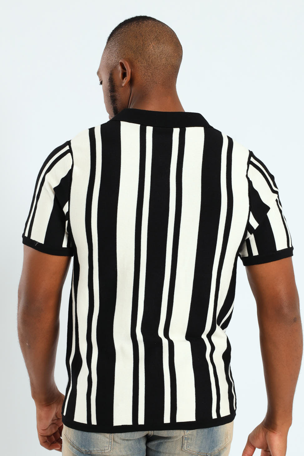 Striped Textured Knit Golfer - Ecru