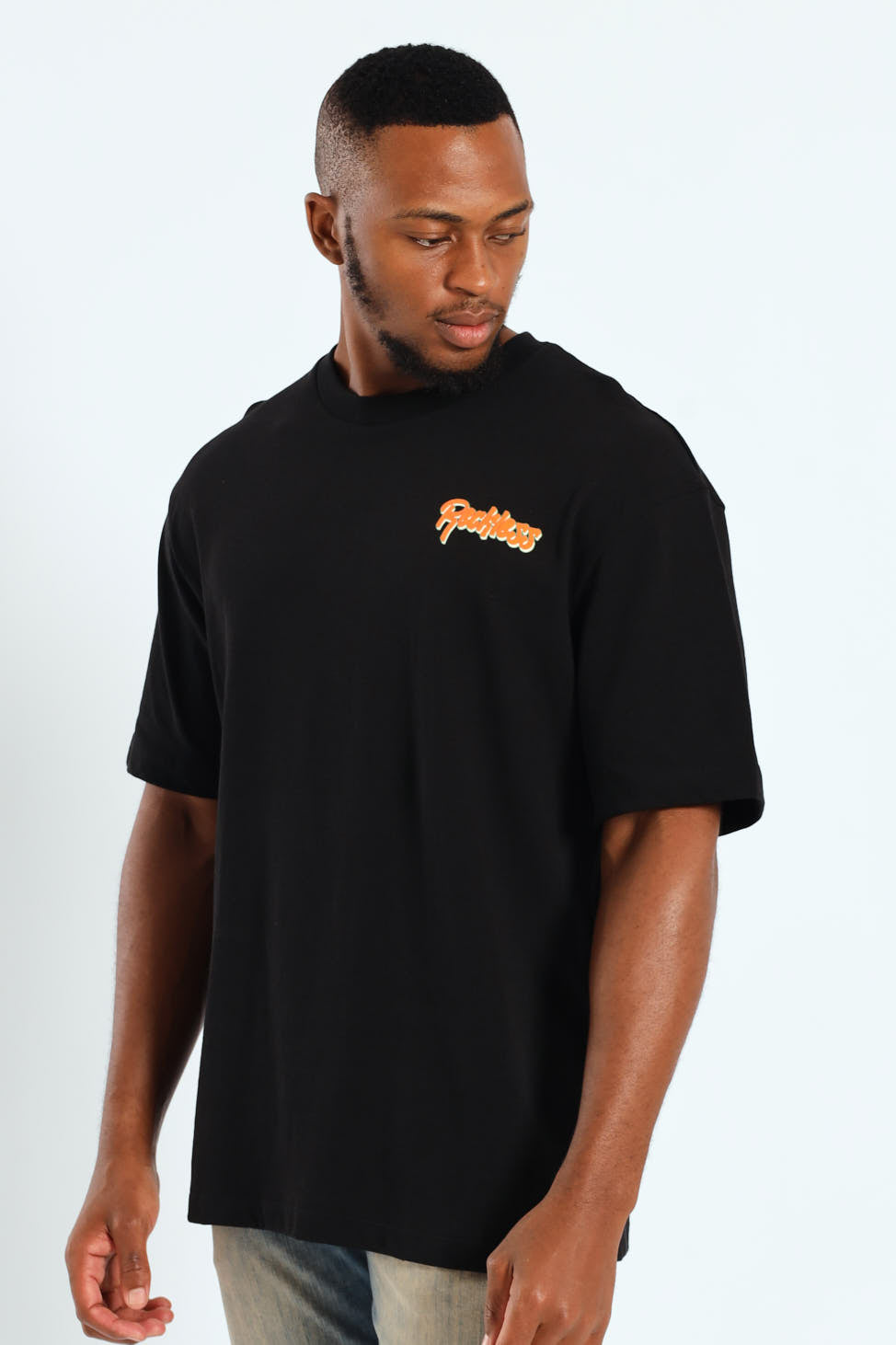 Oversized Reckless Front & Back Tee - Black