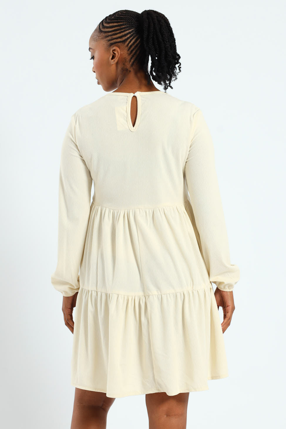 Puff Sleeve Corduroy Tiered Mini Dress