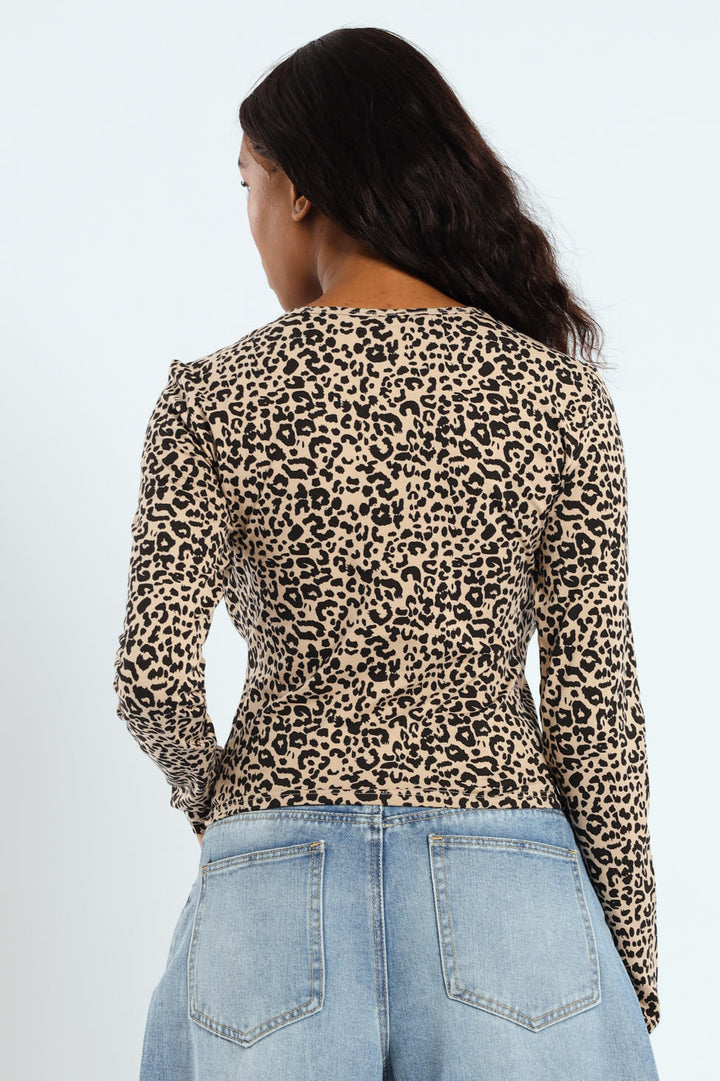 Leopard Crew Top - Stone