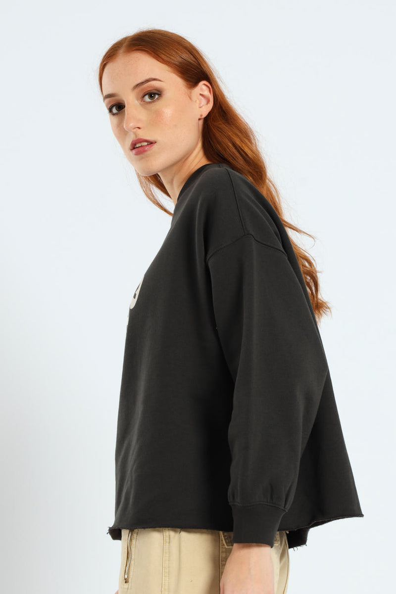 GR Leo Raw Cut Crewneck Top - Black