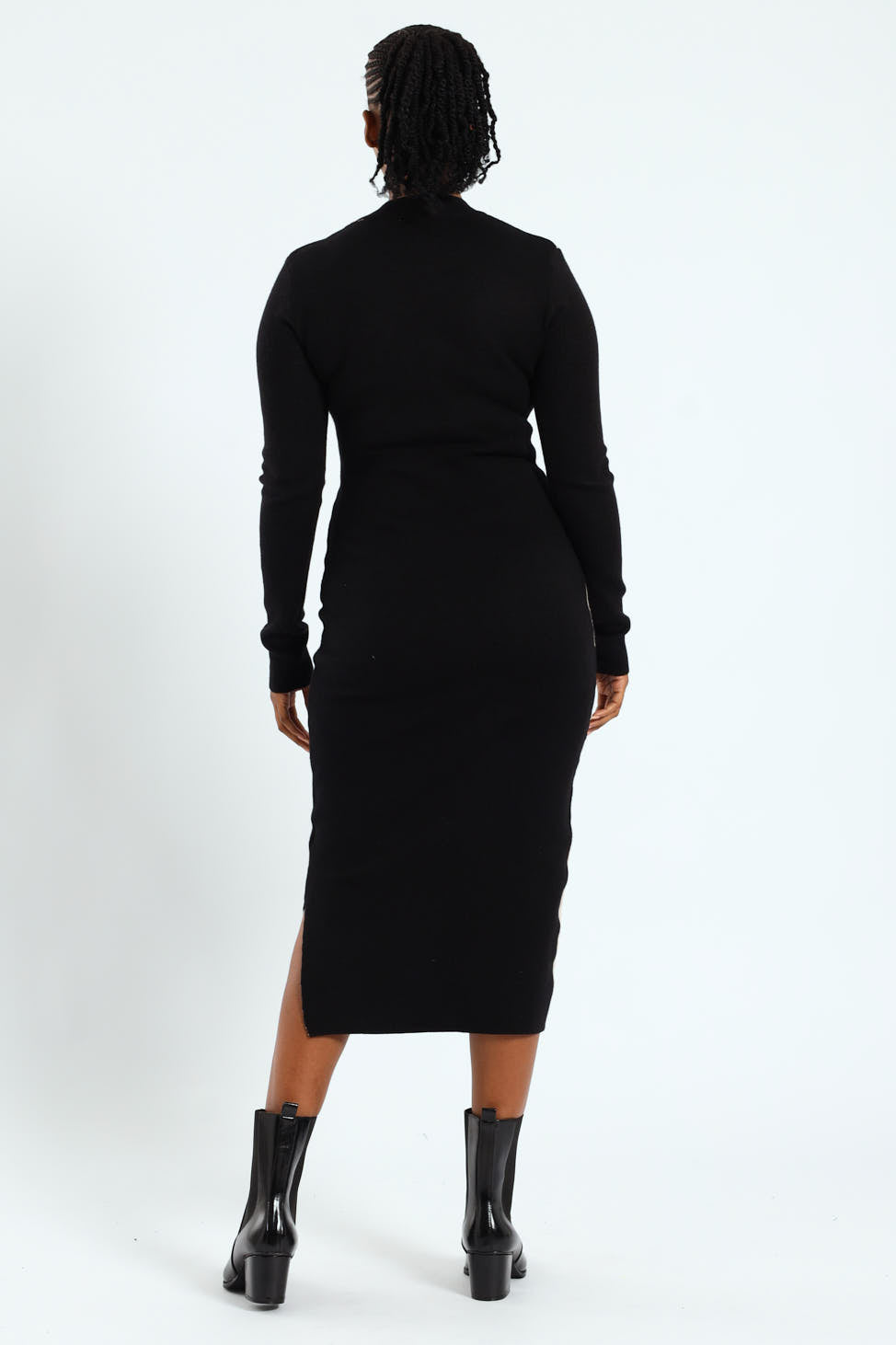 Monochrome Swirl Knitwear Midi Dress