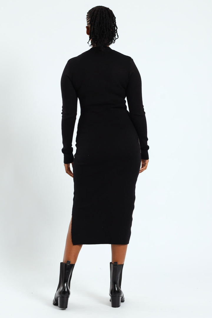 Monochrome Swirl Knitwear Midi Dress