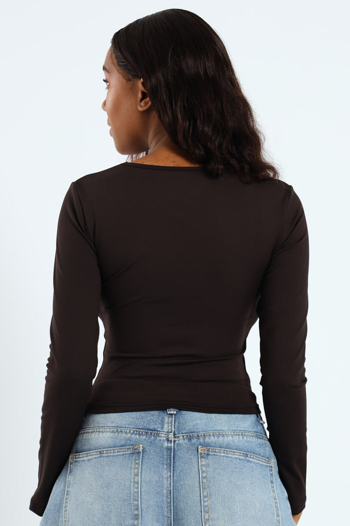 Long Sleeve Skin Tight Square Neck Top - Black