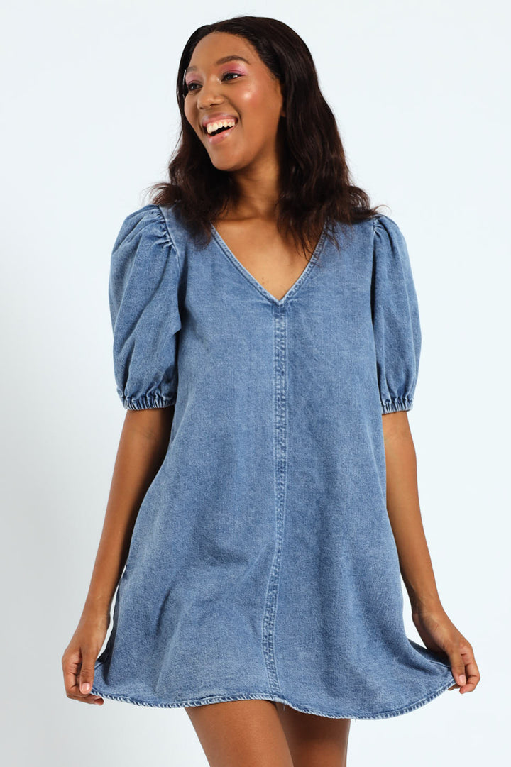 Denim Shift Dress With Pockets
