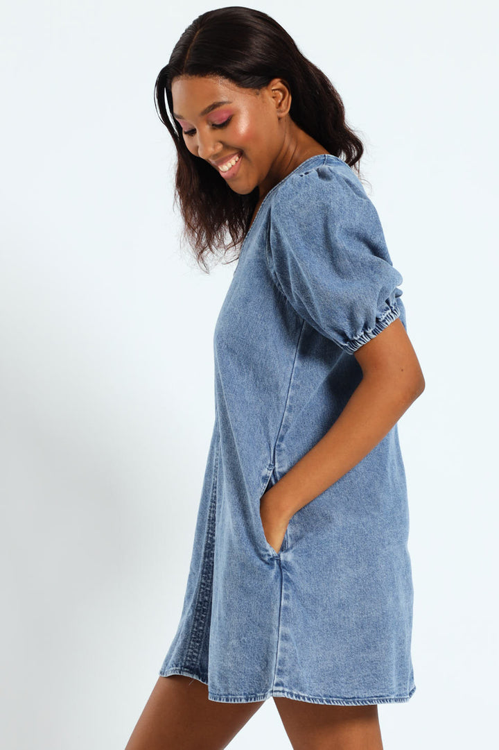 Denim Shift Dress With Pockets