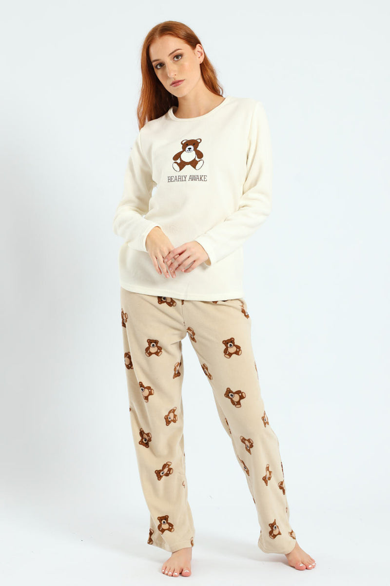 Polar Fleece Bearly Awake Set - Cream