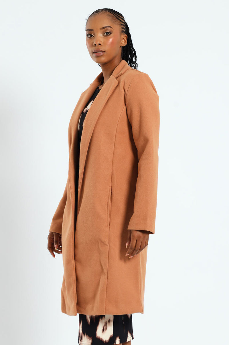 Basic Panelled Coat - Tan