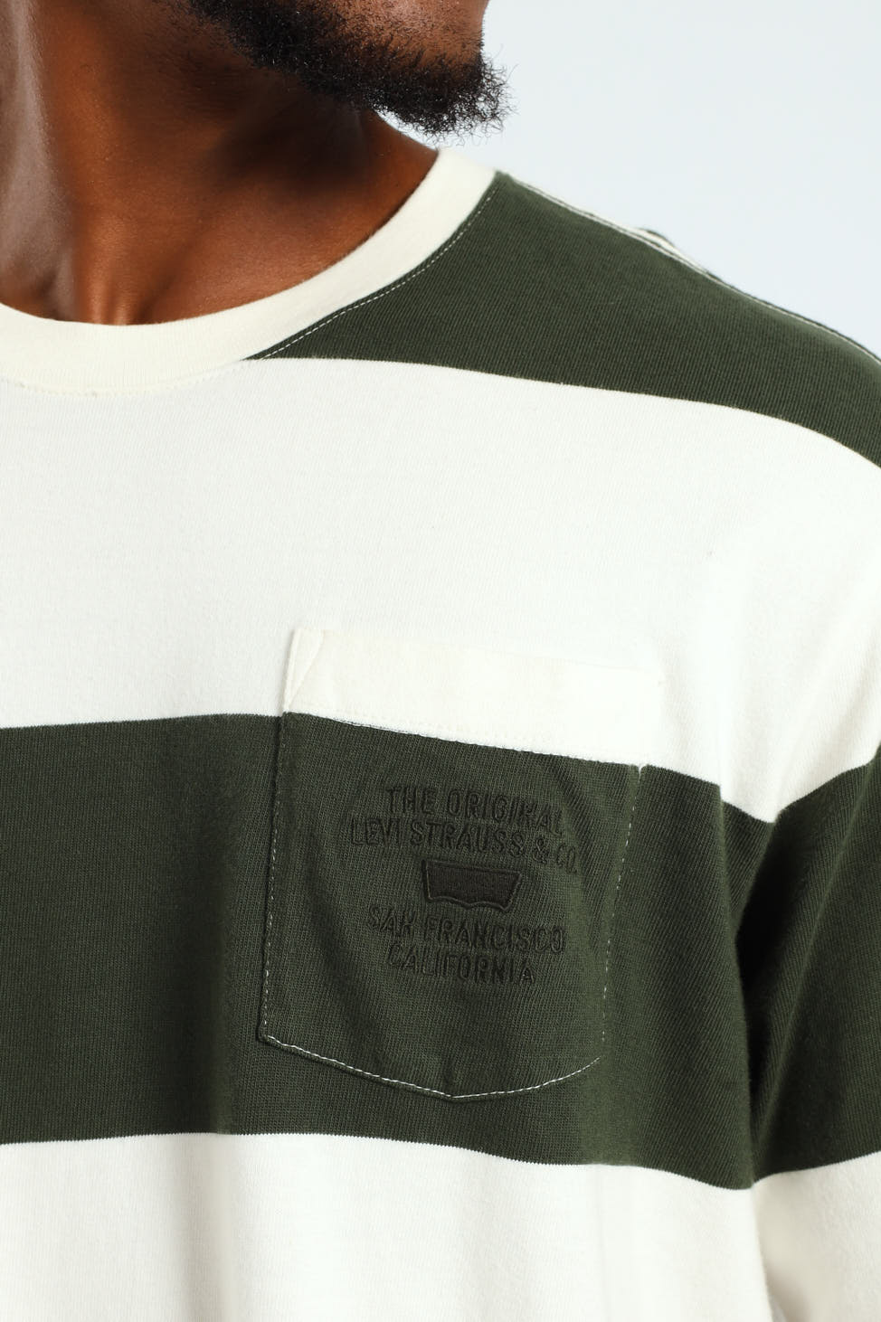 Stepped Hem Half Sleeve Tee - Dark Green/White