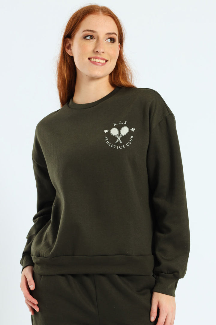 Long Sleeve Printed Screen Pullover - Dark Fatigue