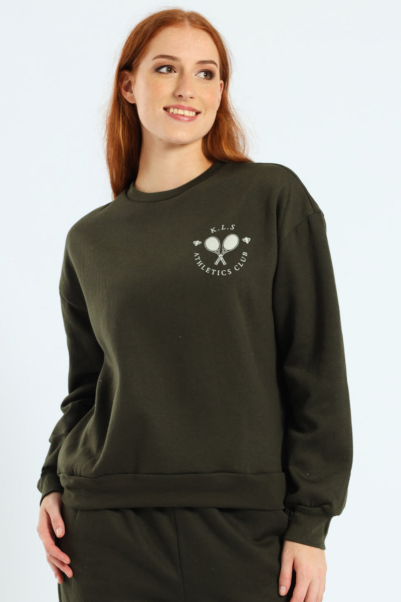 Long Sleeve Printed Screen Pullover - Dark Fatigue