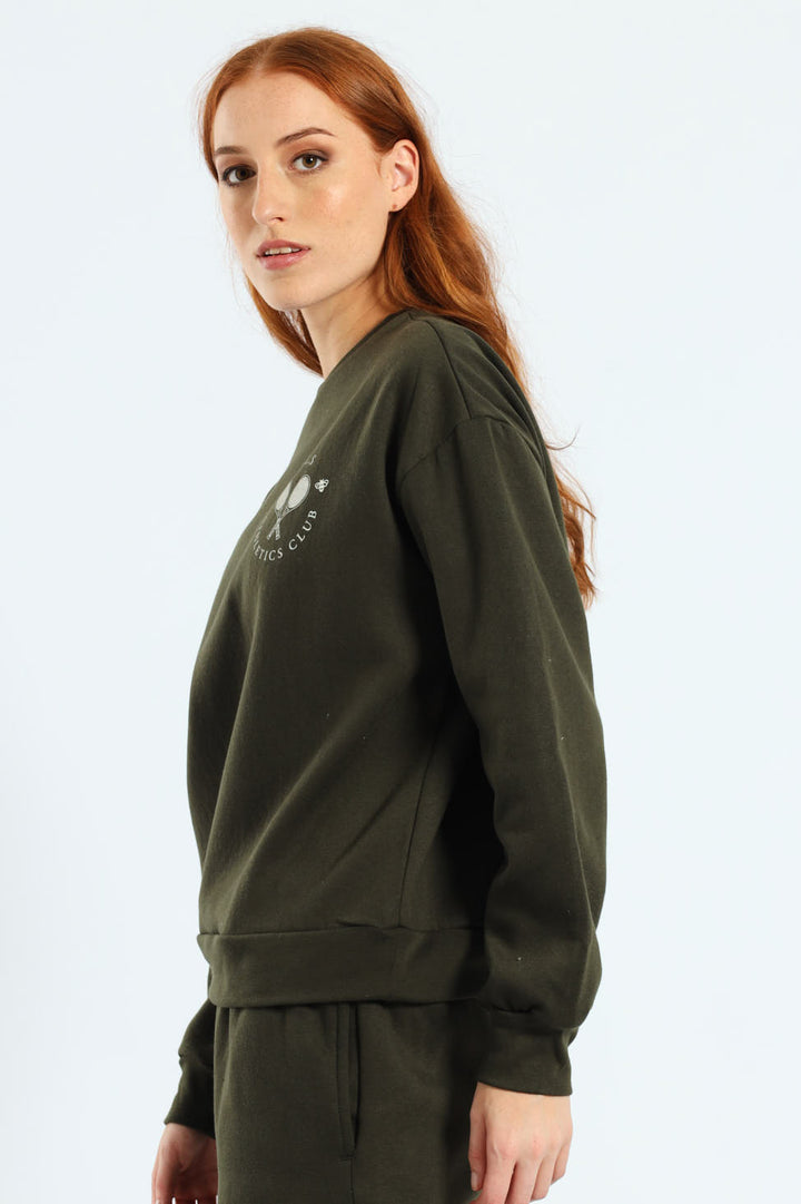 Long Sleeve Printed Screen Pullover - Dark Fatigue