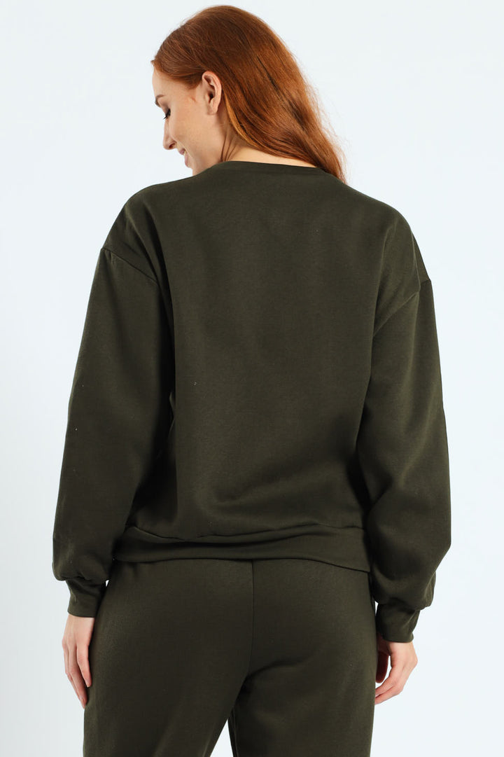 Long Sleeve Printed Screen Pullover - Dark Fatigue