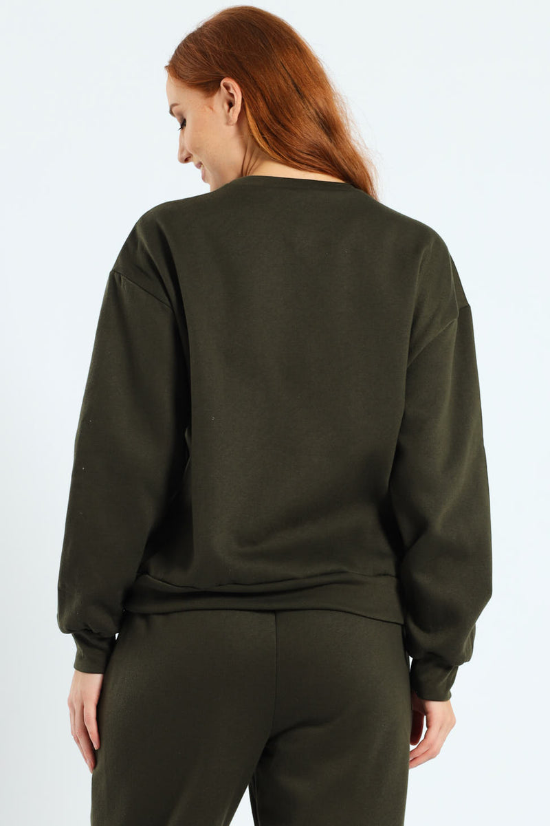 Long Sleeve Printed Screen Pullover - Dark Fatigue