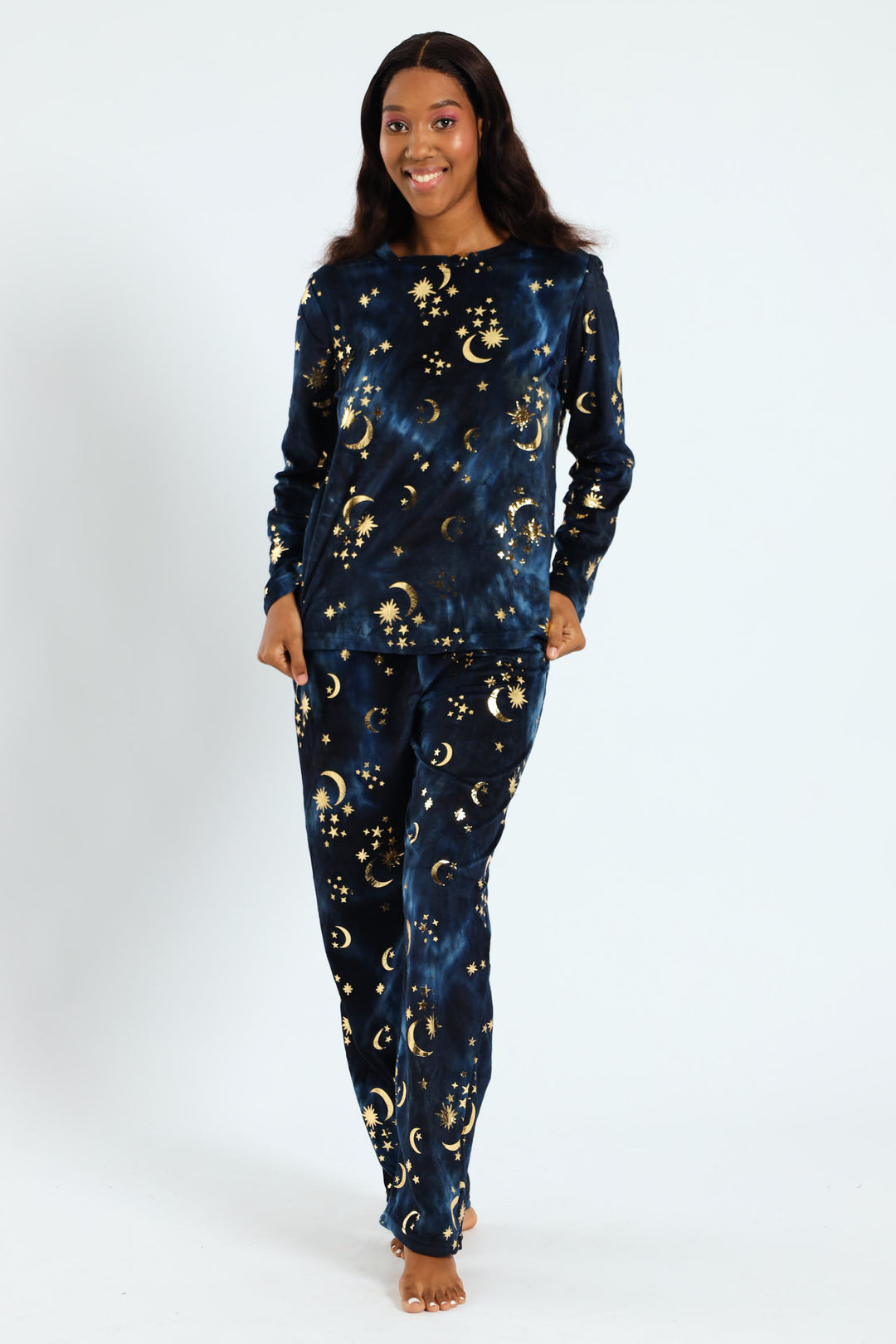 Long Sleeve Night Sky Velour Top & Pants Set - Navy