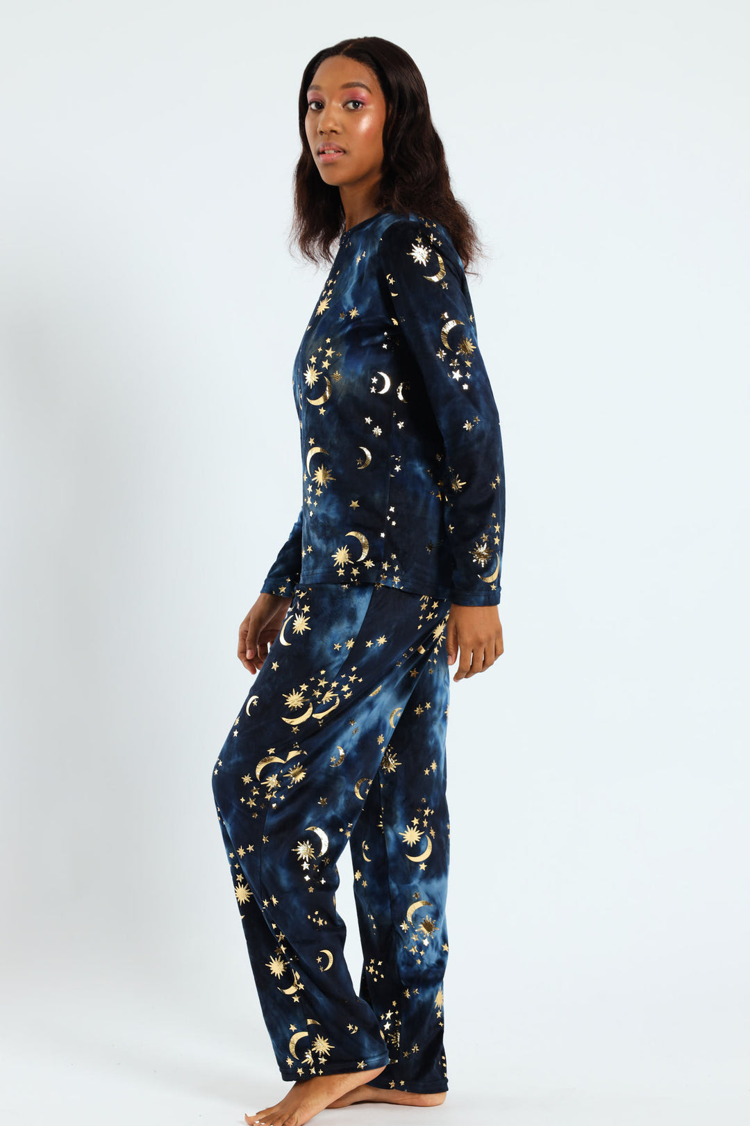 Long Sleeve Night Sky Velour Top & Pants Set - Navy