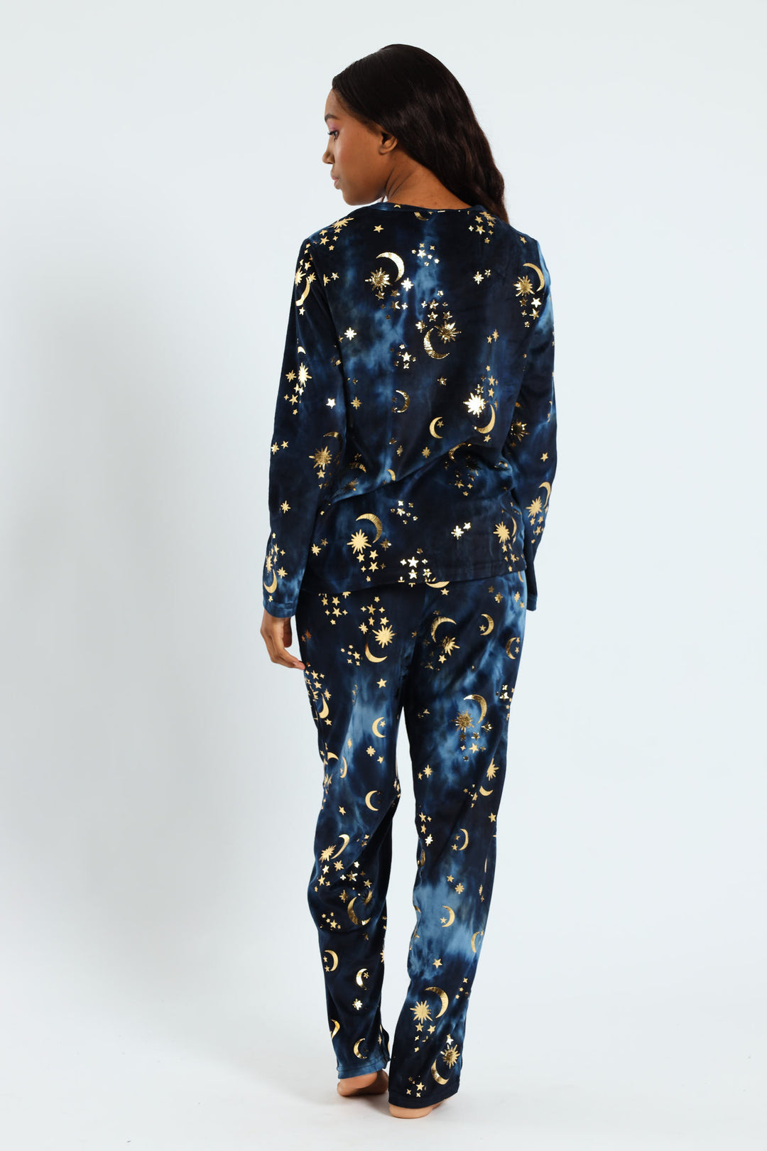 Long Sleeve Night Sky Velour Top & Pants Set - Navy