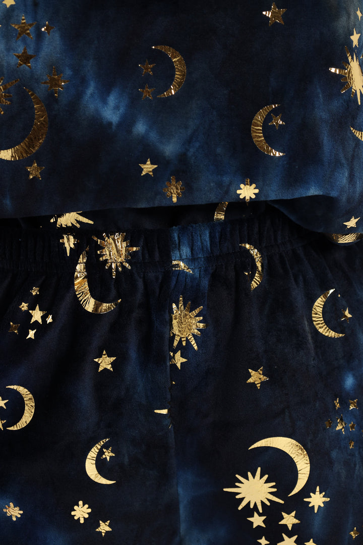Long Sleeve Night Sky Velour Top & Pants Set - Navy