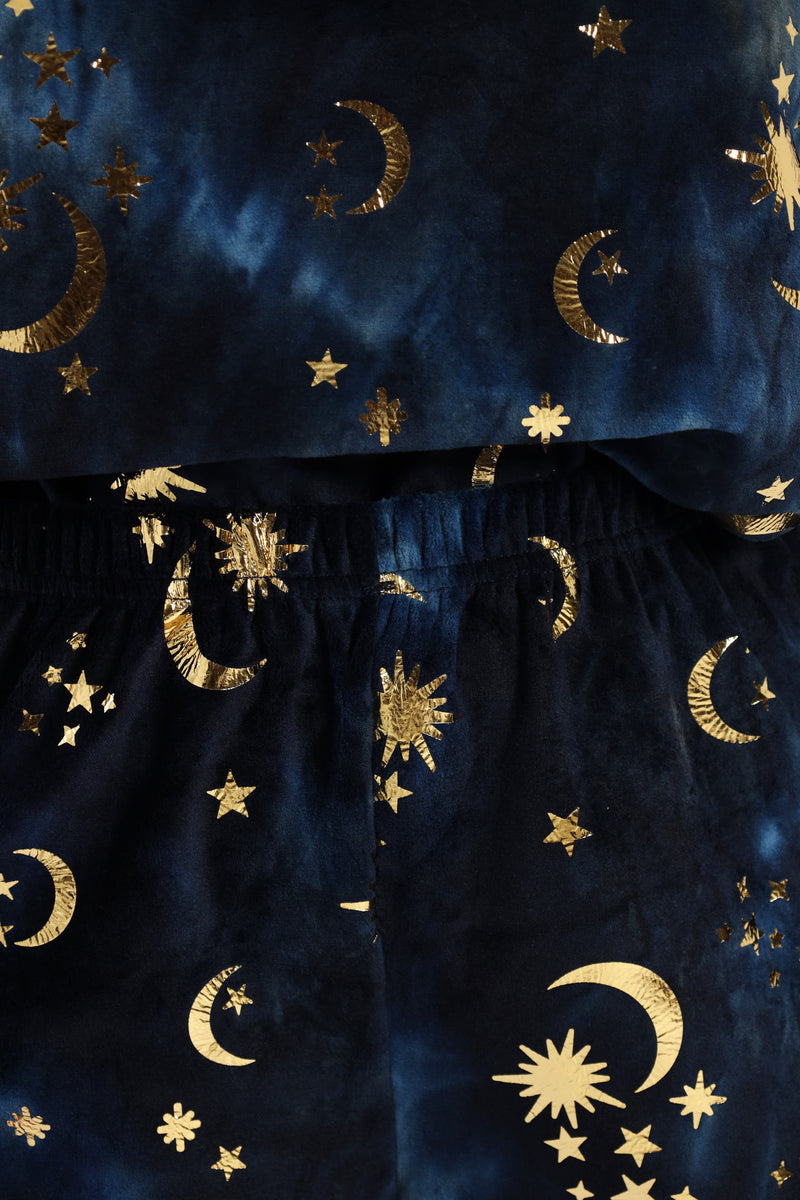 Long Sleeve Night Sky Velour Top & Pants Set - Navy