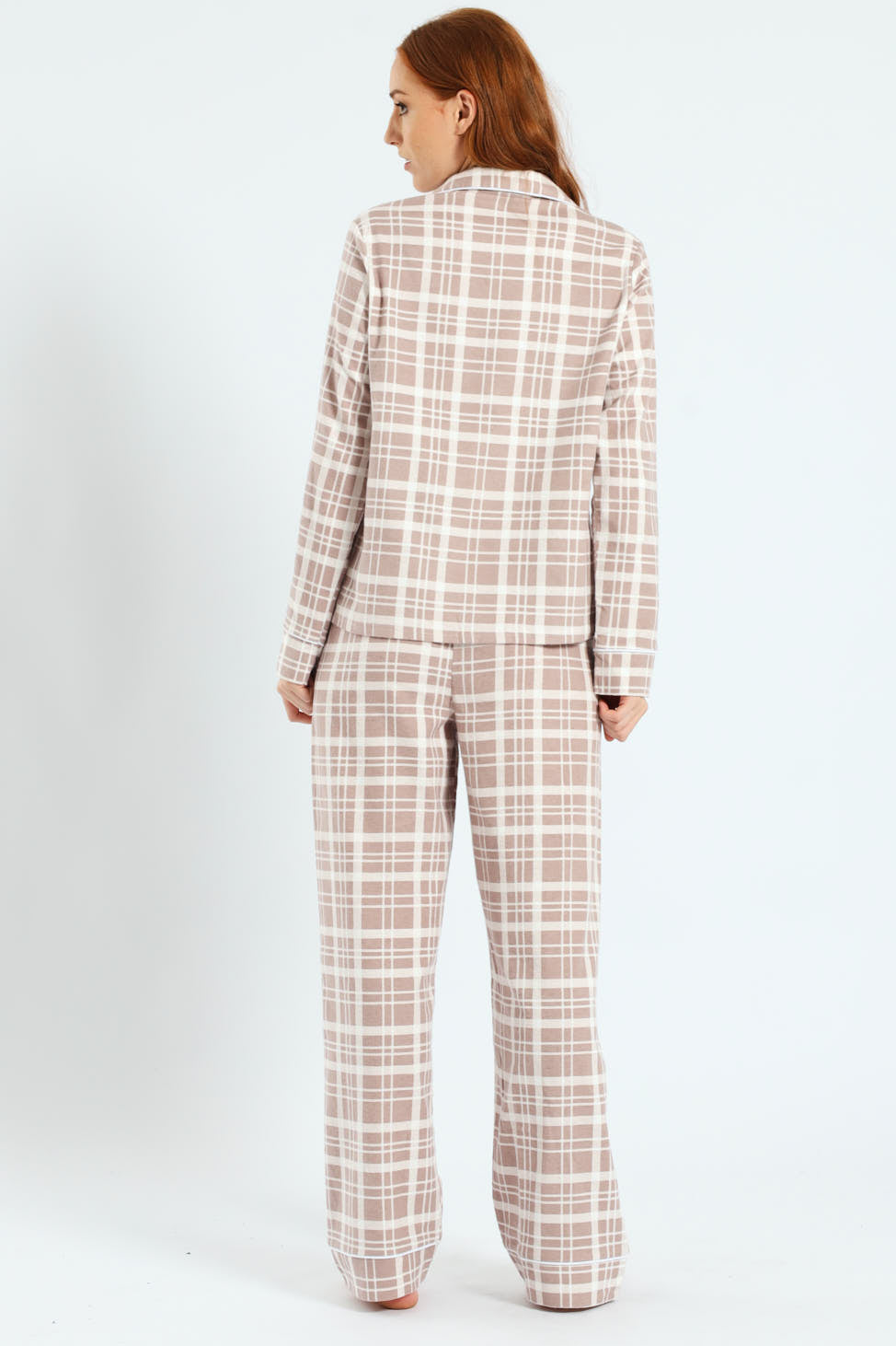 Flannel Check Button Through & Pants Set - Brown