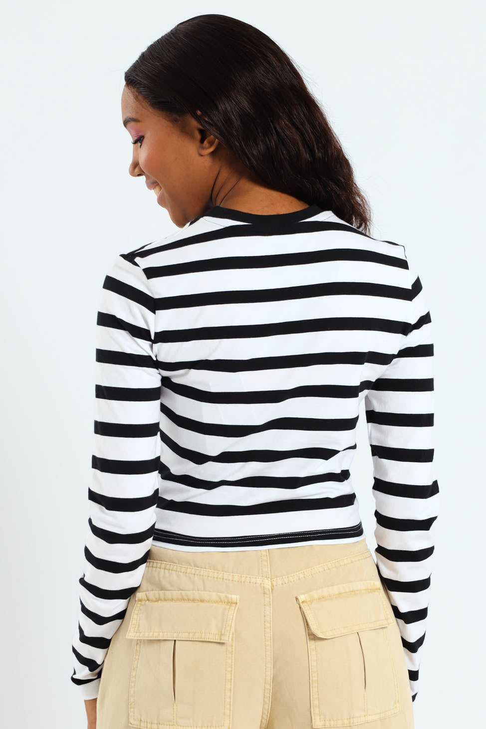 Striped Long Sleeve Basic Tee - Black/White