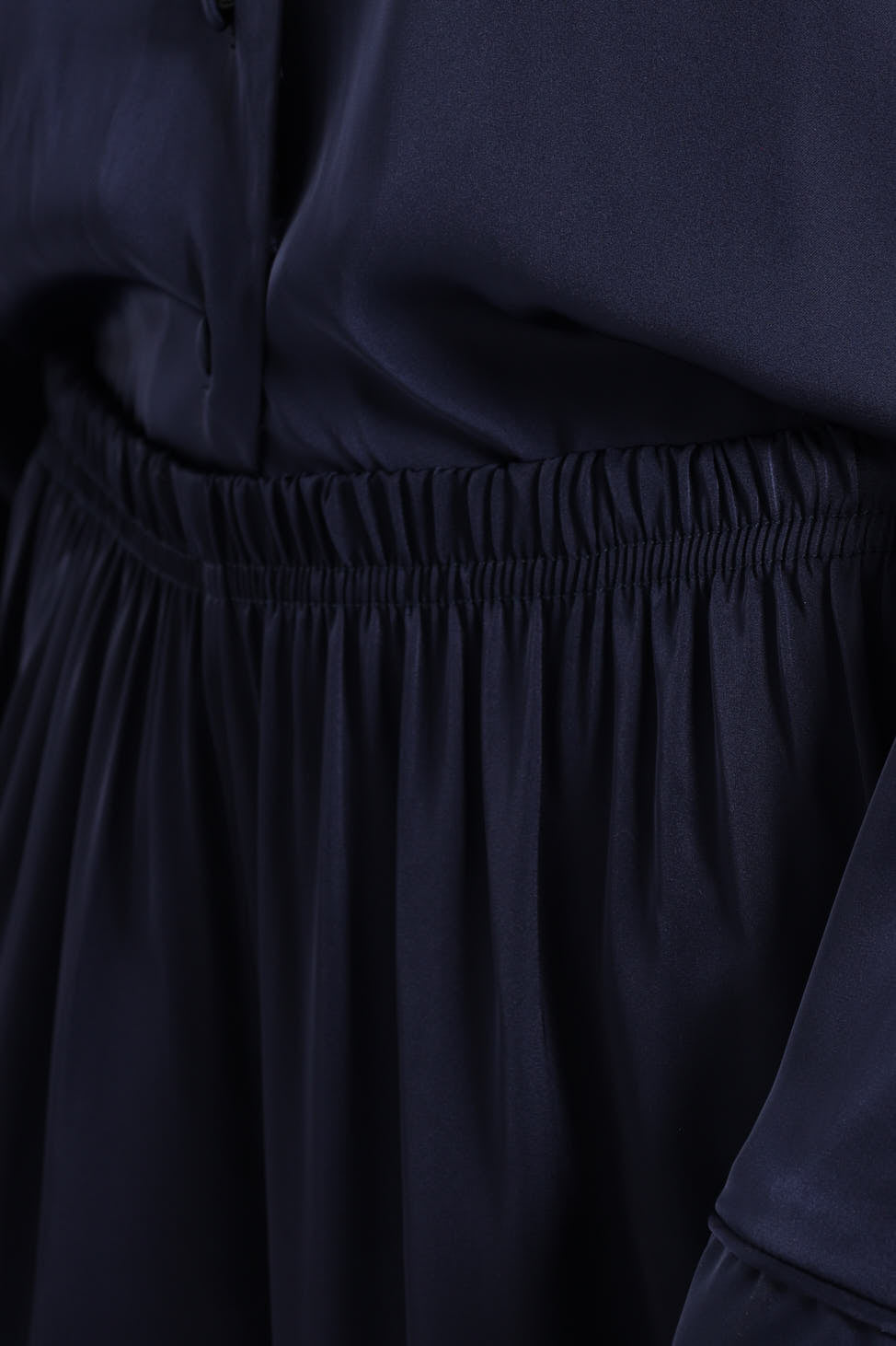 Long Sleeve Satin Button Through Top & Pant Set - Navy