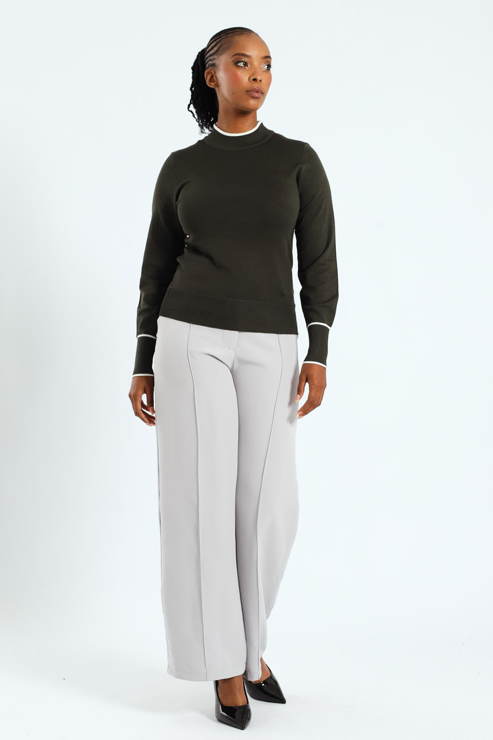 Turtleneck Tipped Pullover - Olive