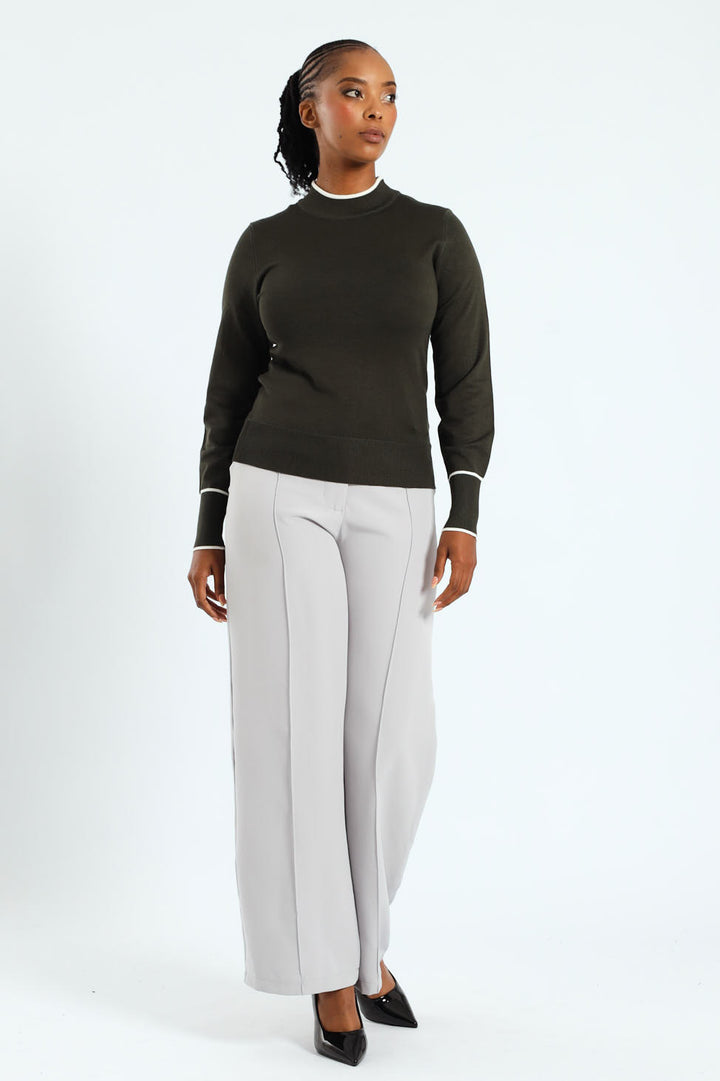 Turtleneck Tipped Pullover - Olive