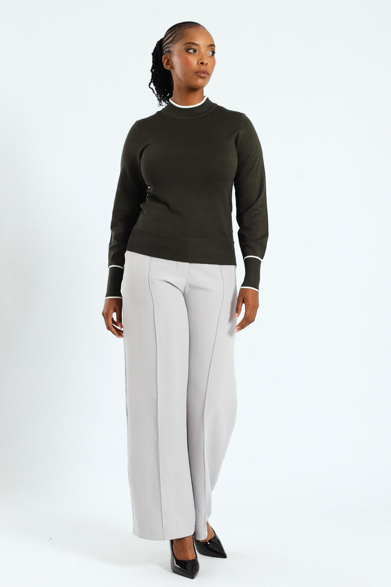 Turtleneck Tipped Pullover - Olive
