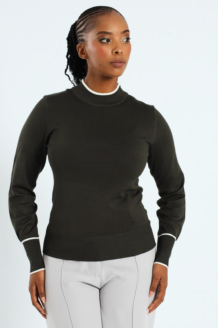Turtleneck Tipped Pullover - Olive