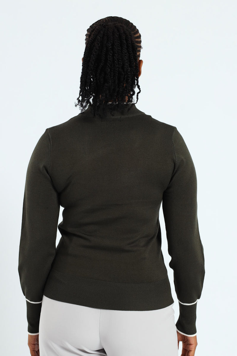 Turtleneck Tipped Pullover - Olive