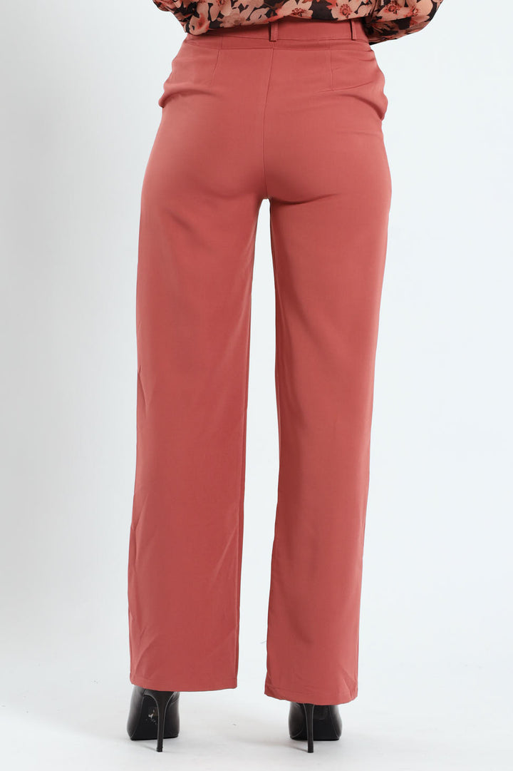 Double Button Pintuck Straight Leg Pants - Deco Rose