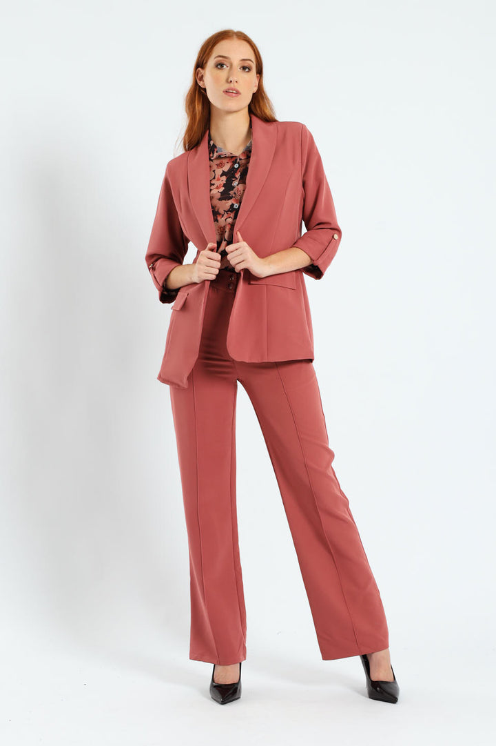Double Button Pintuck Straight Leg Pants - Deco Rose