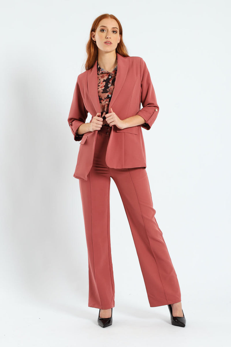 Double Button Pintuck Straight Leg Pants - Deco Rose