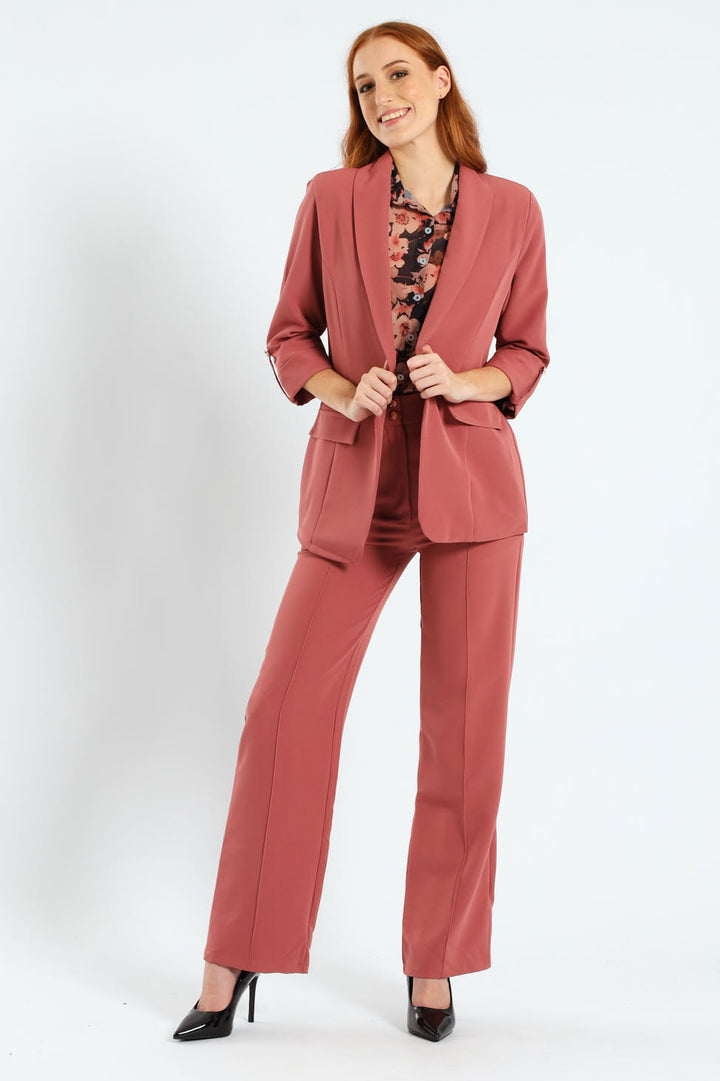 Shawl Collar Turn Up Sleeve Blazer - Deco Rose