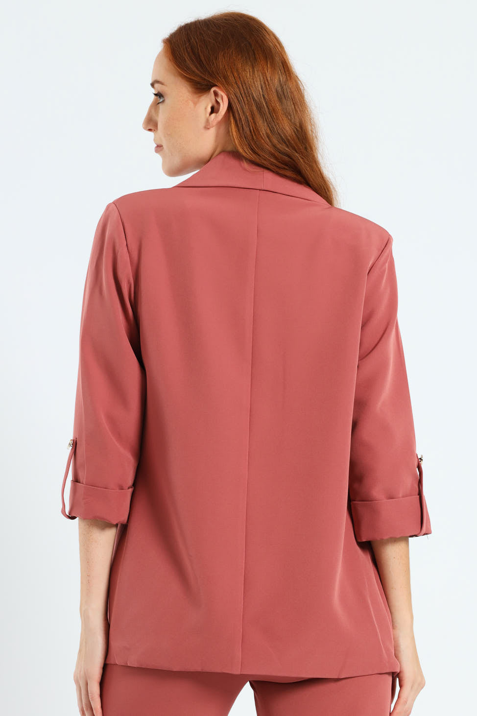 Shawl Collar Turn Up Sleeve Blazer - Deco Rose