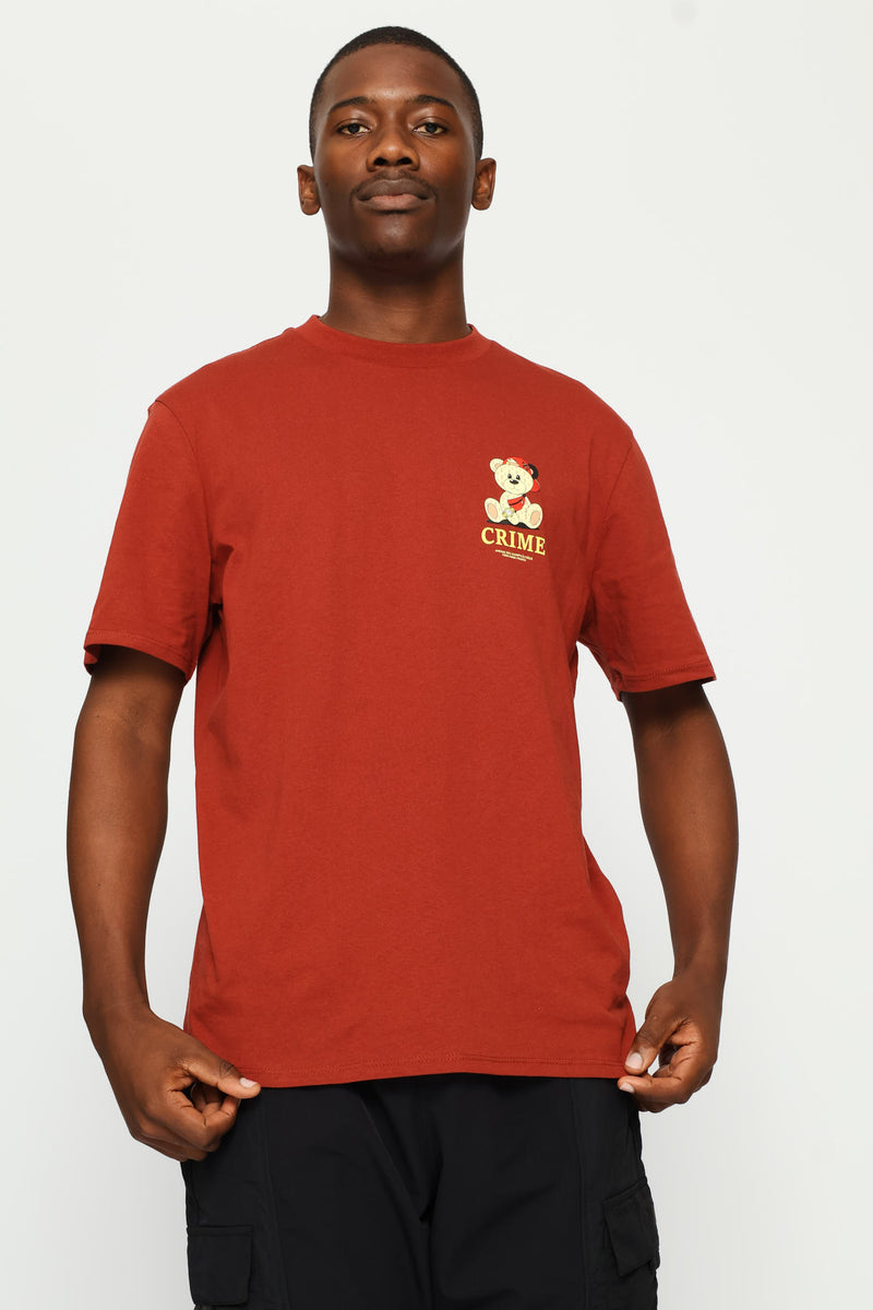 Rooibos Crime Teddy Chest Print Tee - Rust