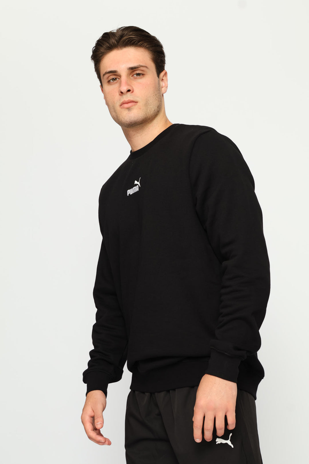 Essential Centered Logo Fleece Top - Black