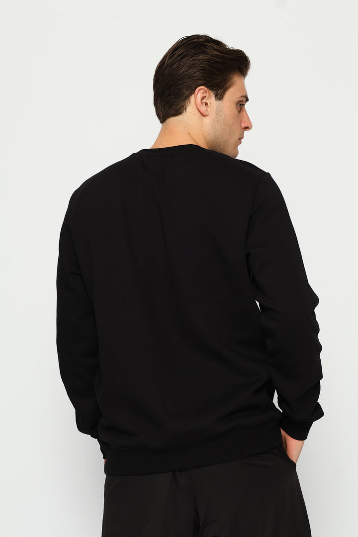 Essential Centered Logo Fleece Top - Black