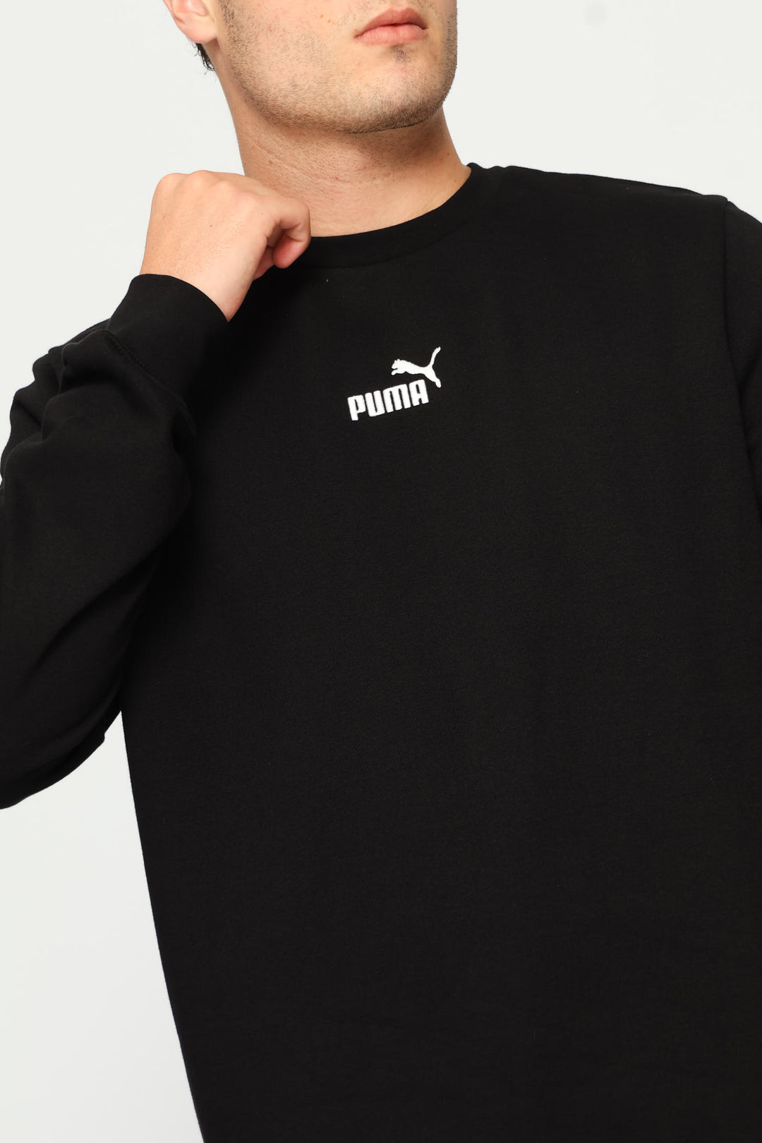 Essential Centered Logo Fleece Top - Black