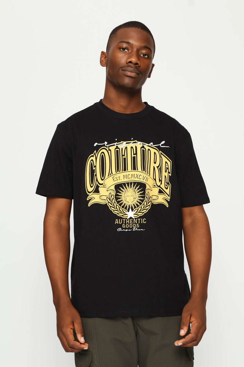 Couture Statement Front Print Tee - Black