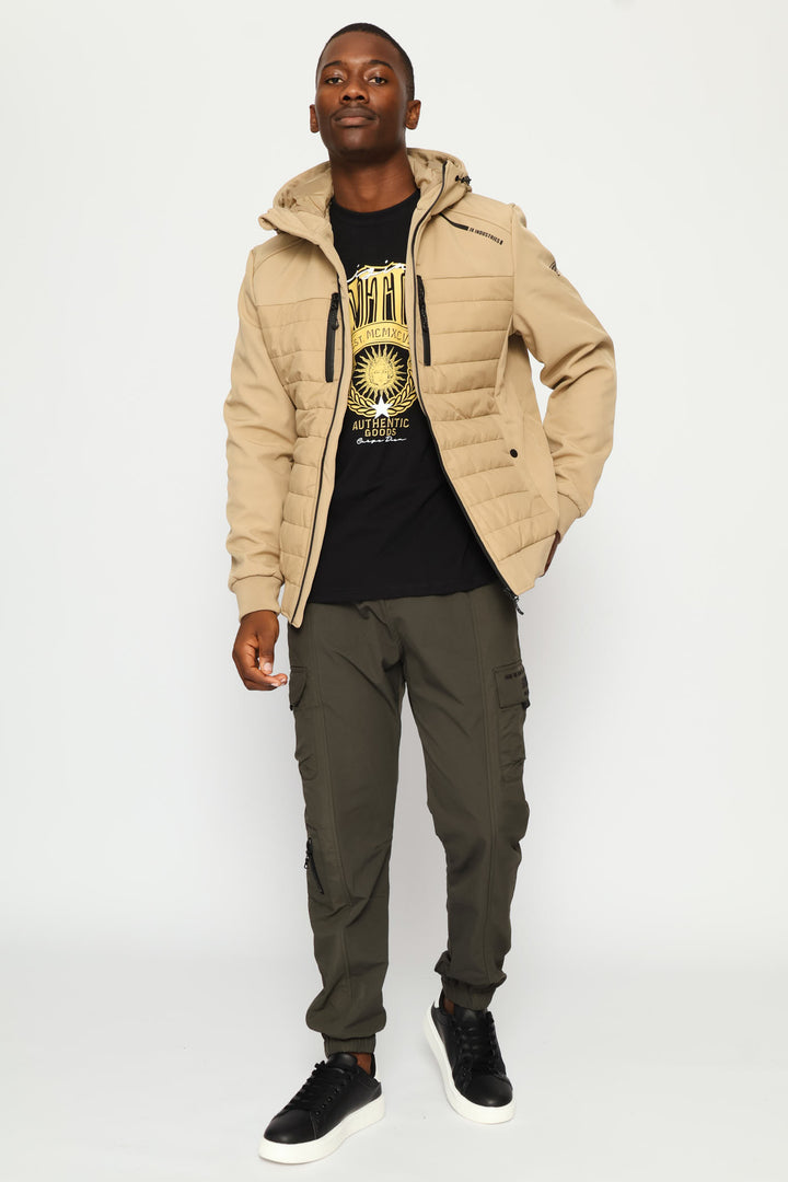 Taupe Hybrid Puffer Jackets - Taupe