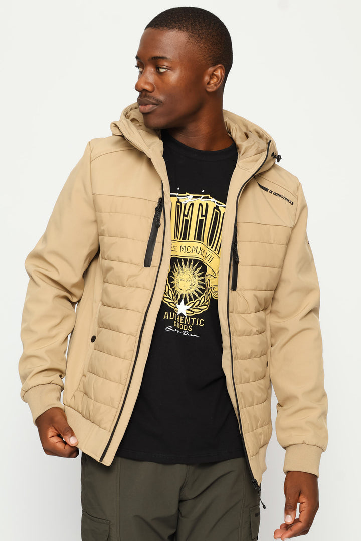 Taupe Hybrid Puffer Jackets - Taupe