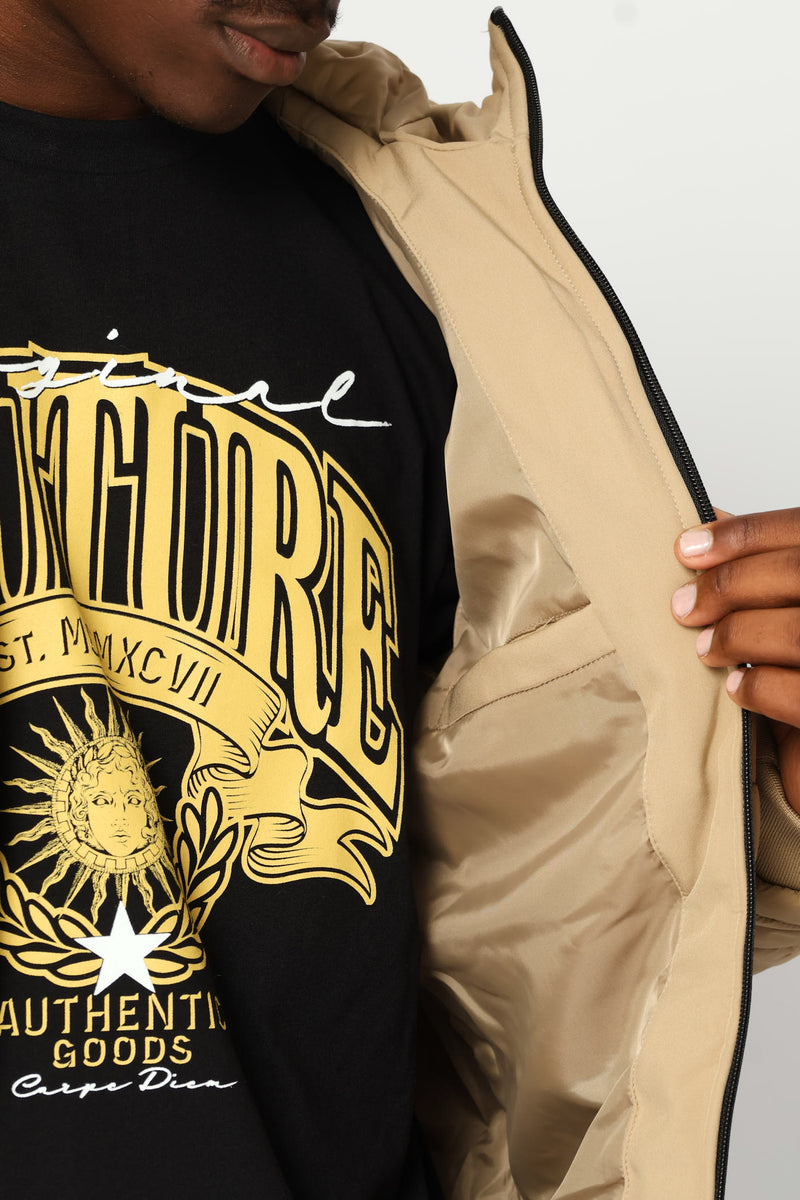 Taupe Hybrid Puffer Jackets - Taupe