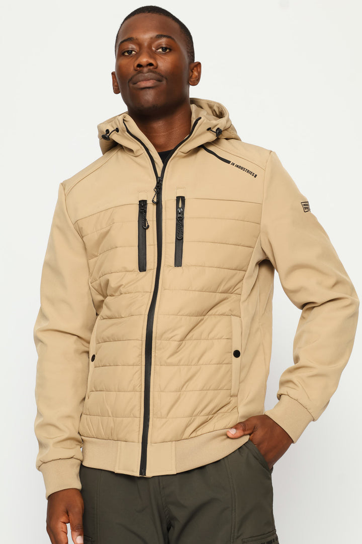 Taupe Hybrid Puffer Jackets - Taupe